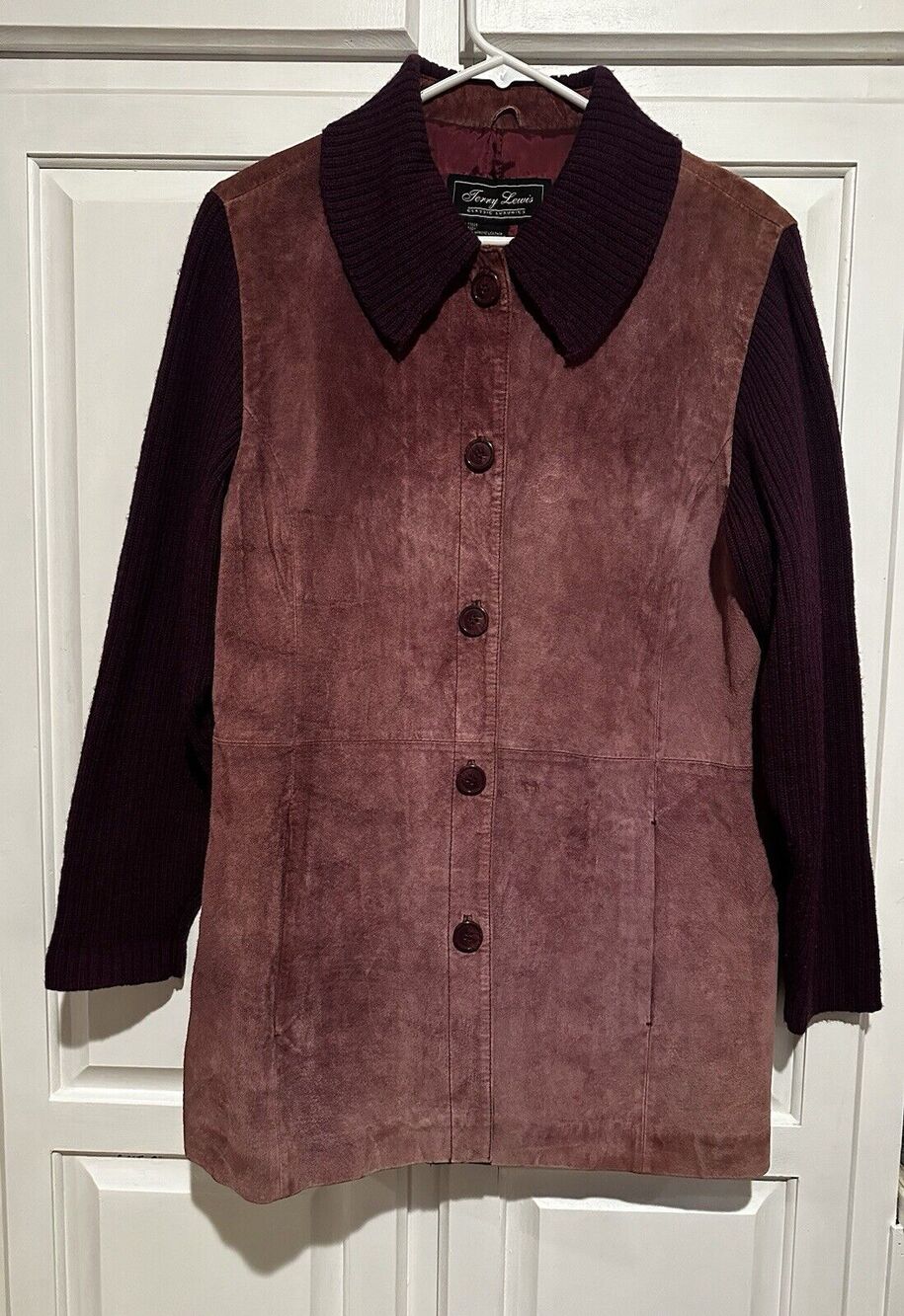 Terry Lewis Classic Luxuries Leather Jacket Size Medium Wool Knit Trim Vintage